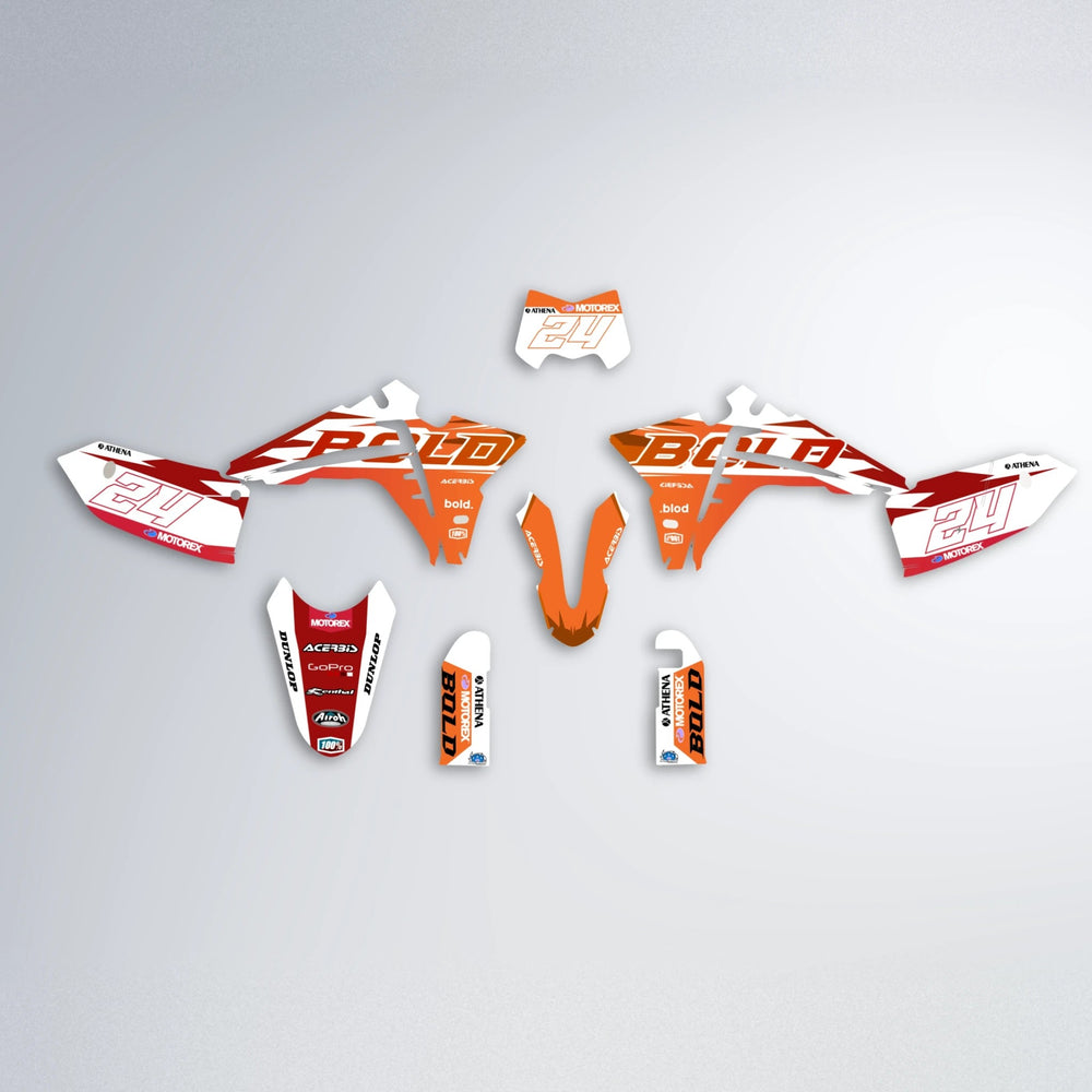 OCEAN Fantic graphics kit parts layout in Red & Orange
