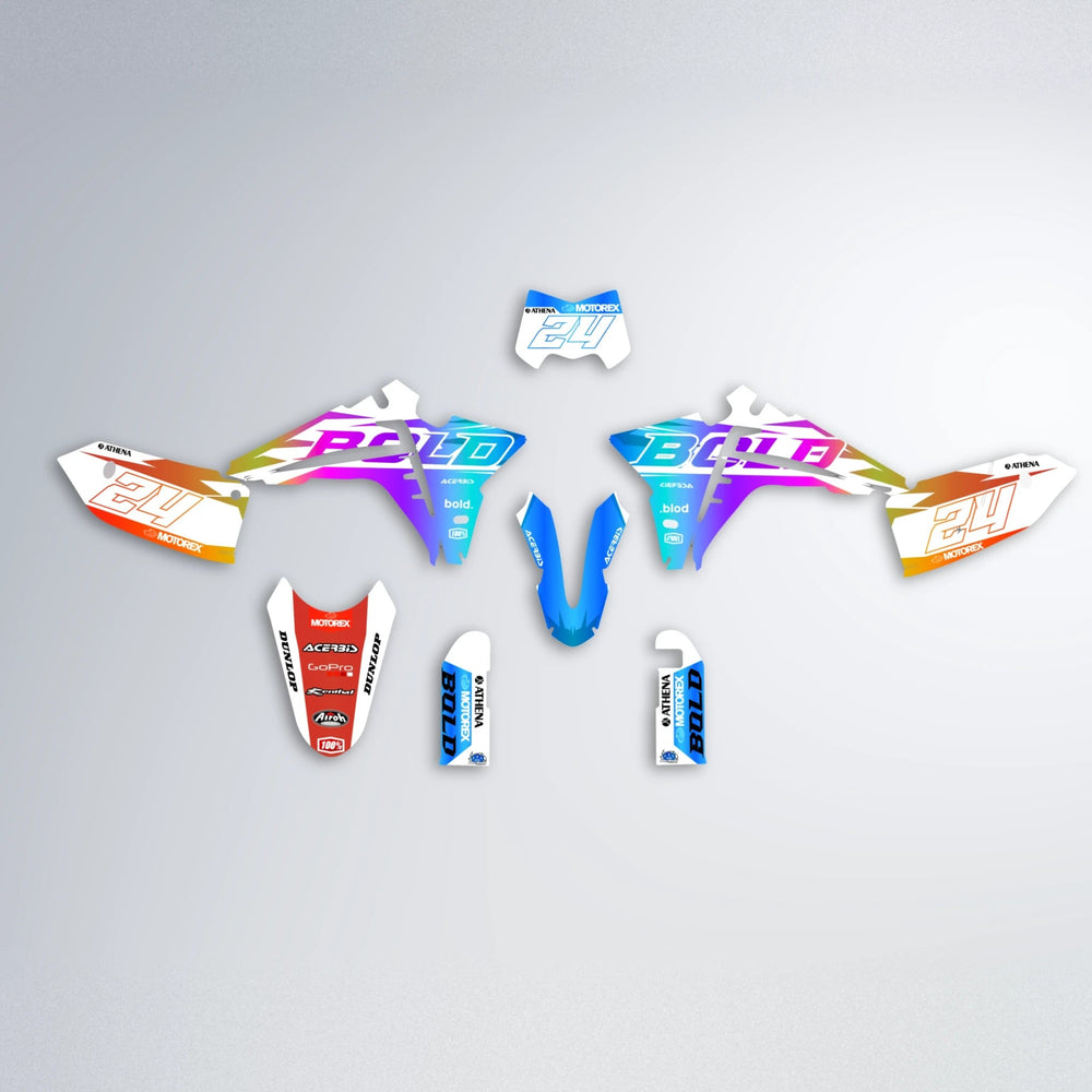 OCEAN Fantic graphics kit parts layout in Sunset Fade