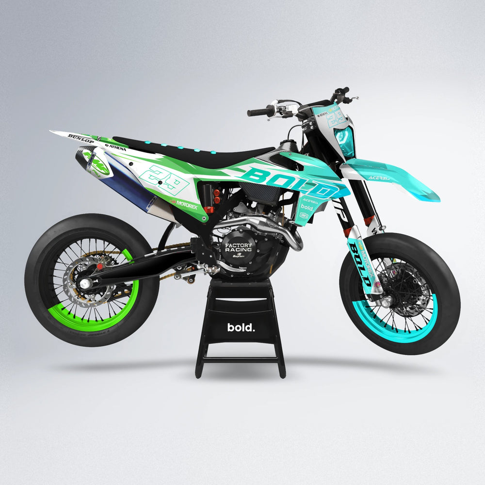 OCEAN supermoto graphics kit in Cyan & Green