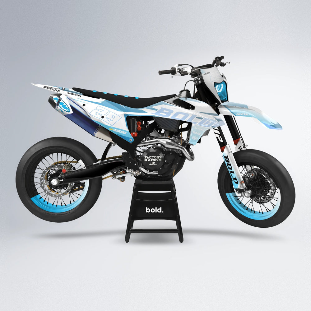 OCEAN supermoto graphics kit in Light Blue & White