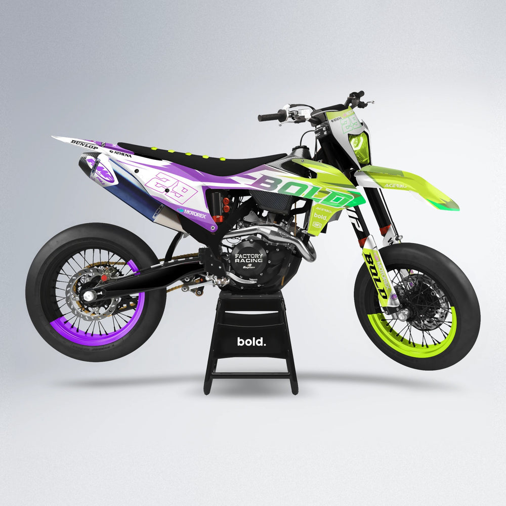 OCEAN supermoto graphics kit in Purple & Yellow