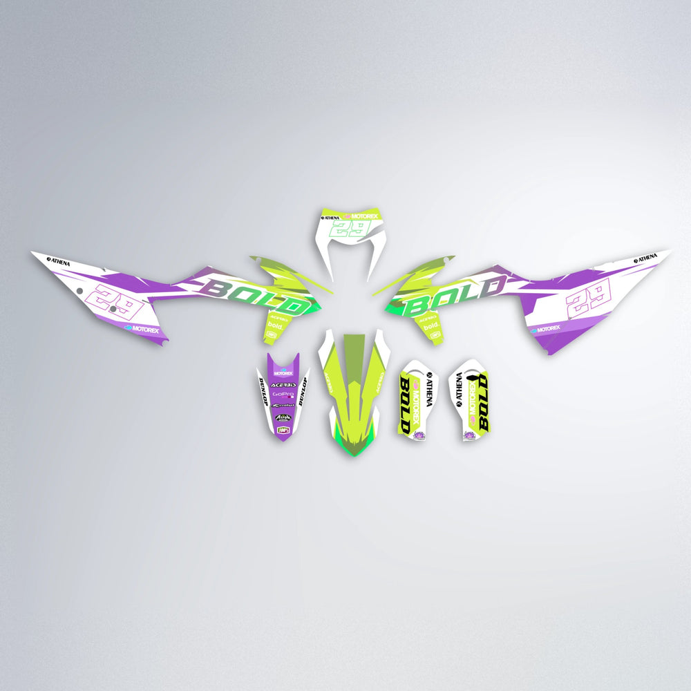 OCEAN graphics kit parts layout in Purple & Yellow