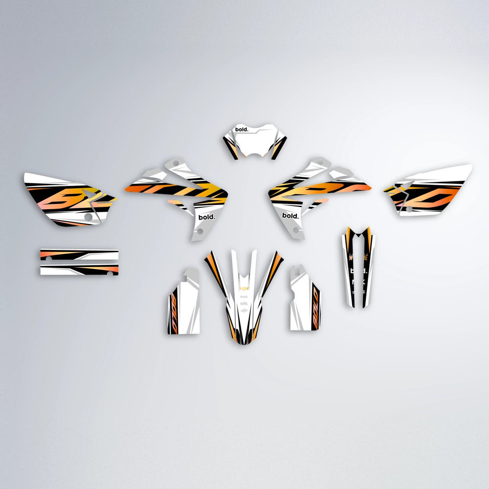 OPTIC Rieju MRT graphics kit parts layout in Orange & Yellow