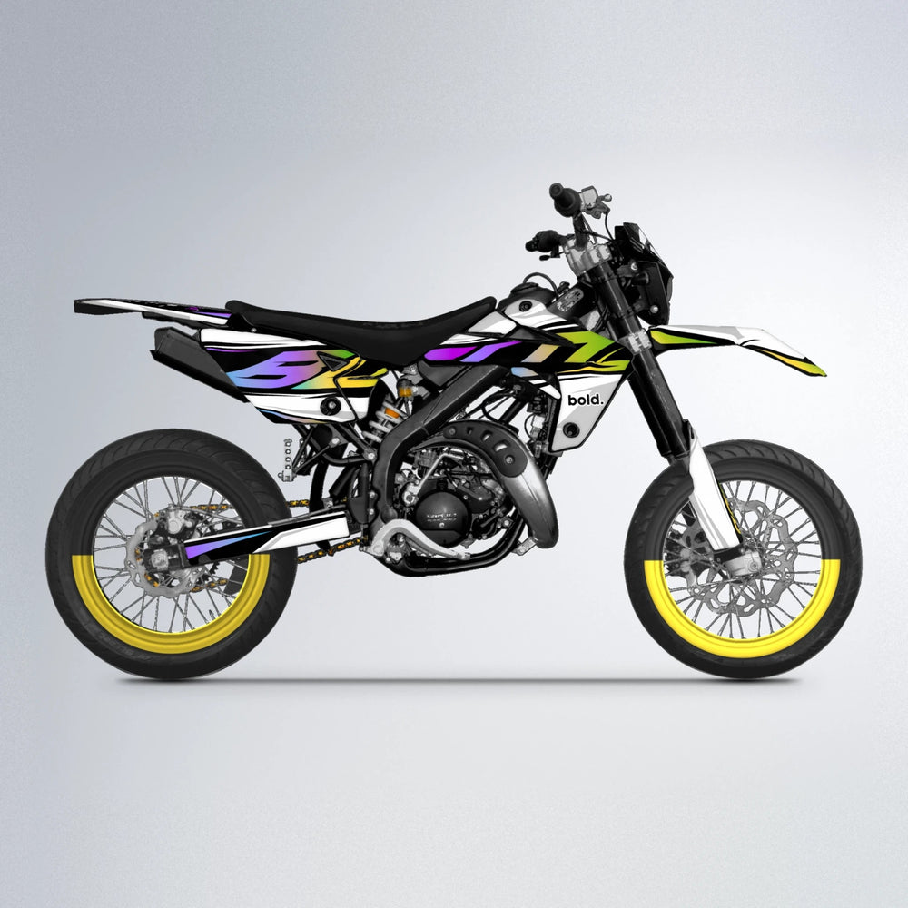 OPTIC Rieju MRT supermoto graphics kit in Purple & Yellow