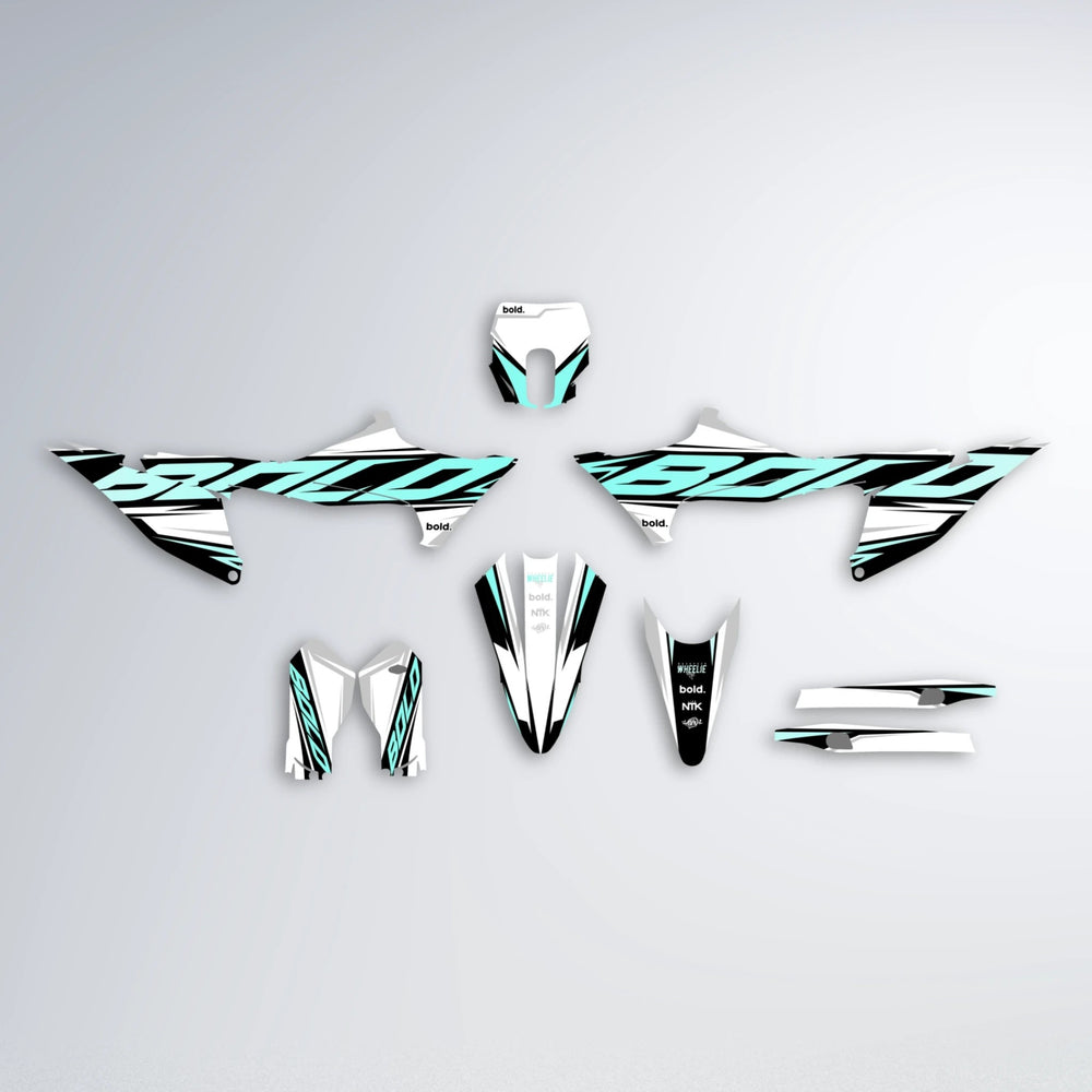 OPTIC Stark Varg MX graphics kit parts layout in Mint