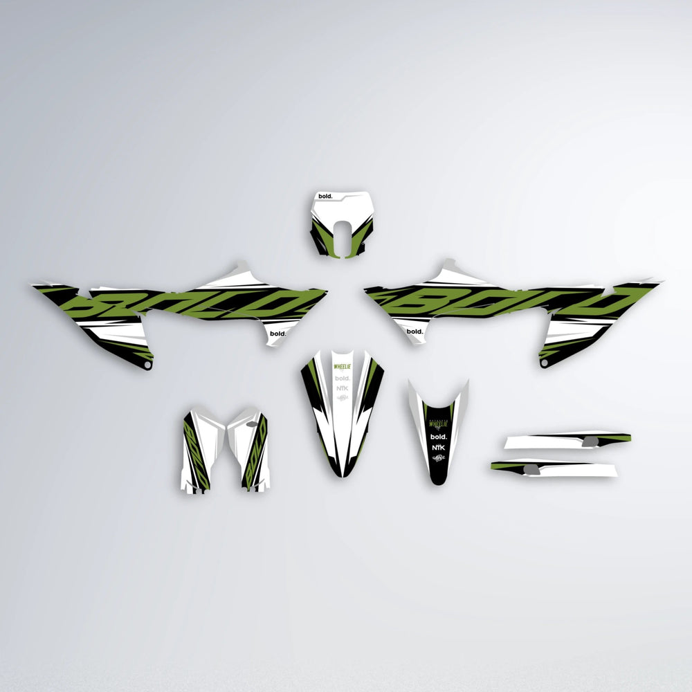 OPTIC Stark Varg MX graphics kit parts layout in Olive