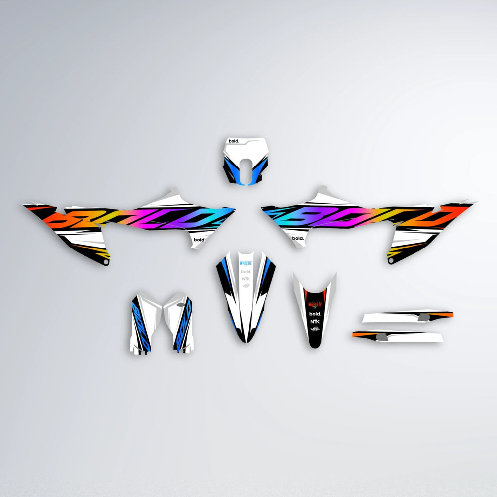 OPTIC Stark Varg MX graphics kit parts layout in Sunset Fade
