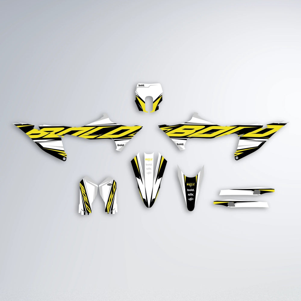 OPTIC Stark Varg MX graphics kit parts layout in Yellow