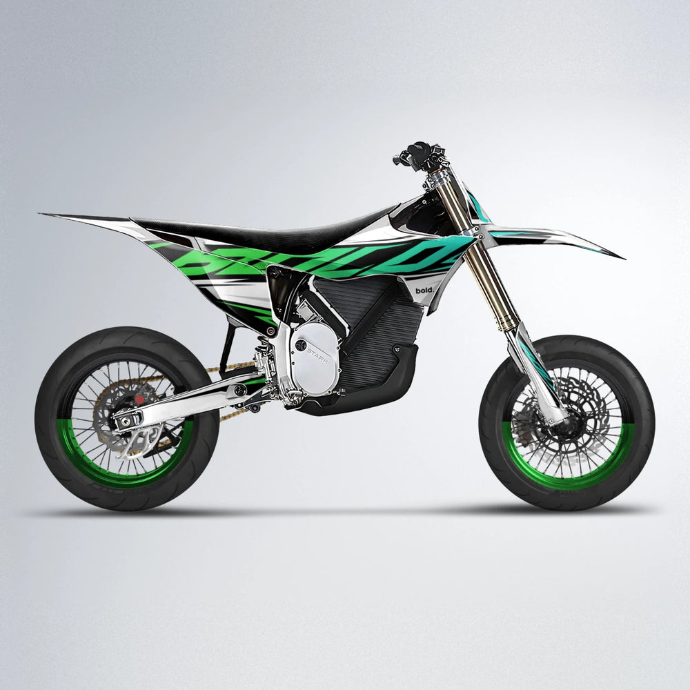 OPTIC Stark Varg SM supermoto graphics kit in Cyan & Green
