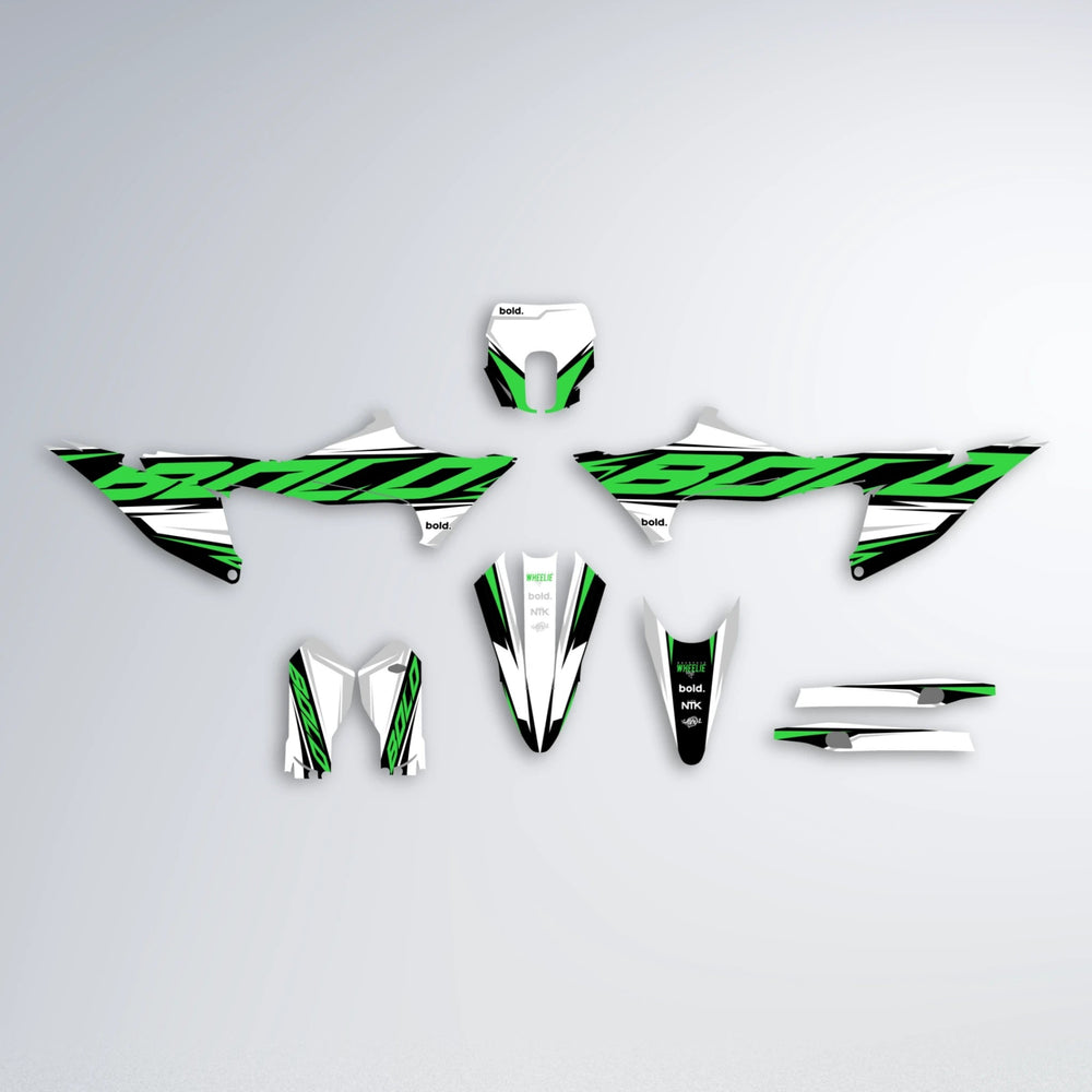 OPTIC Stark Varg SM graphics kit parts layout in Green