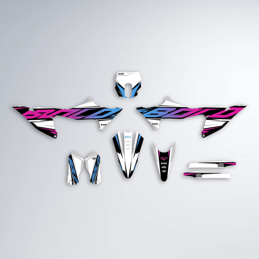 OPTIC Stark Varg SM graphics kit parts layout in Pink & Light Blue