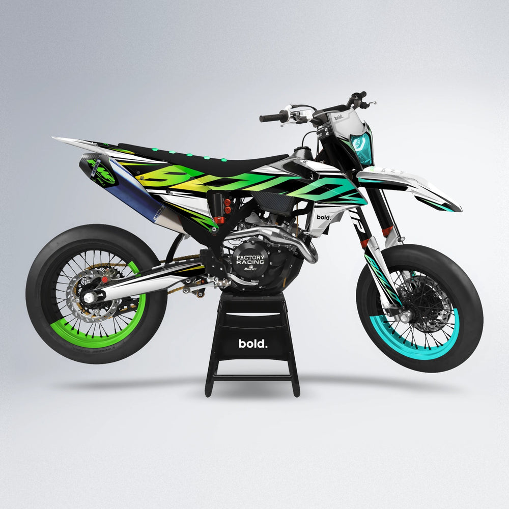 OPTIC supermoto graphics kit in Cyan & Green