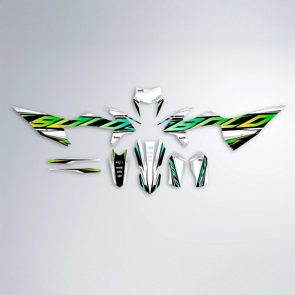 OPTIC graphics kit parts layout in Cyan & Green