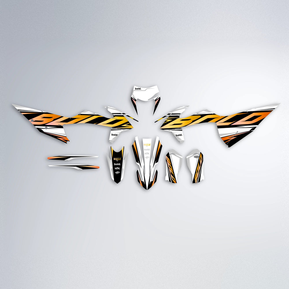 OPTIC graphics kit parts layout in Orange & Yellow