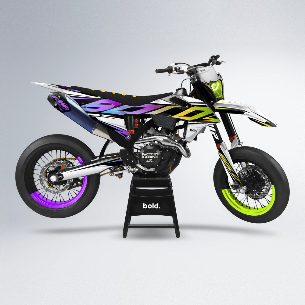 OPTIC supermoto graphics kit in Purple & Yellow