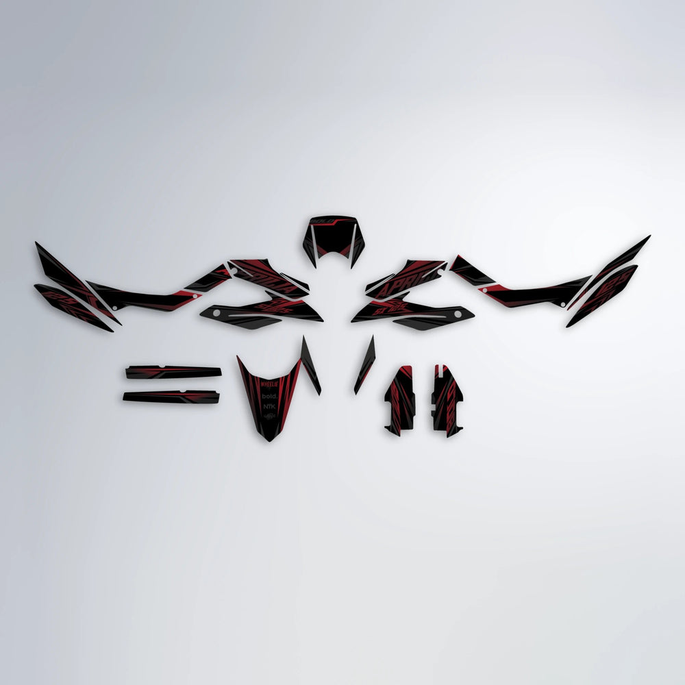 OVERDRIVE Aprilia SX 125 graphics kit parts layout in Black & Red