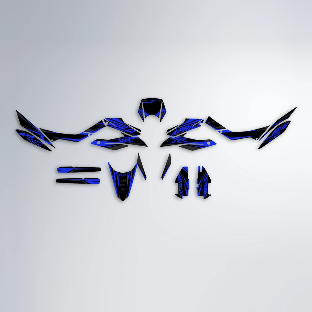 OVERDRIVE Aprilia SX 125 graphics kit parts layout in Blue
