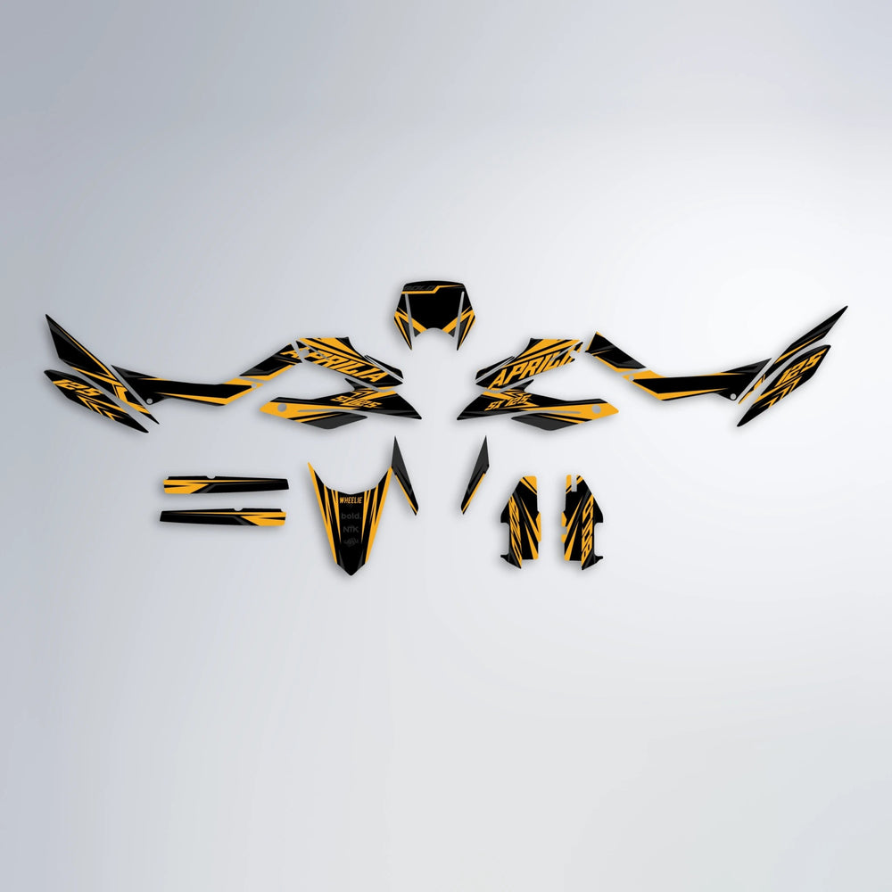 OVERDRIVE Aprilia SX 125 graphics kit parts layout in Gold