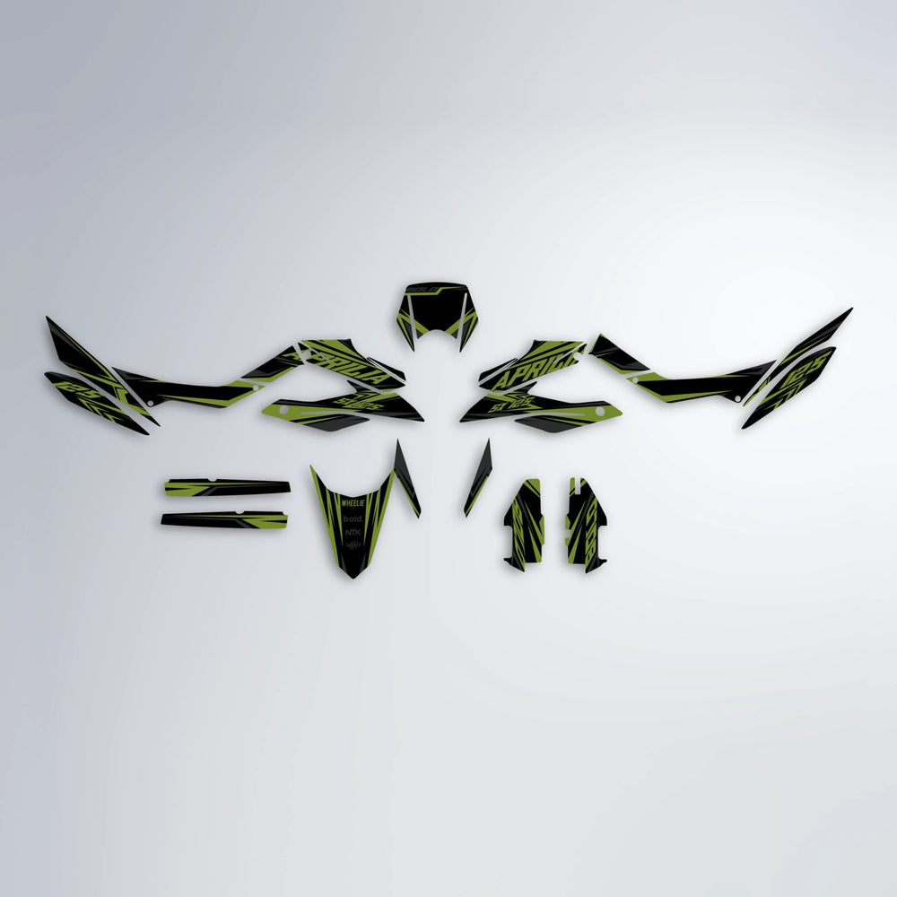 OVERDRIVE Aprilia SX 125 graphics kit parts layout in Olive