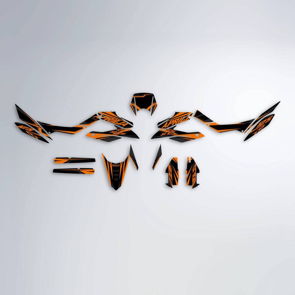 OVERDRIVE Aprilia SX 125 graphics kit parts layout in Orange