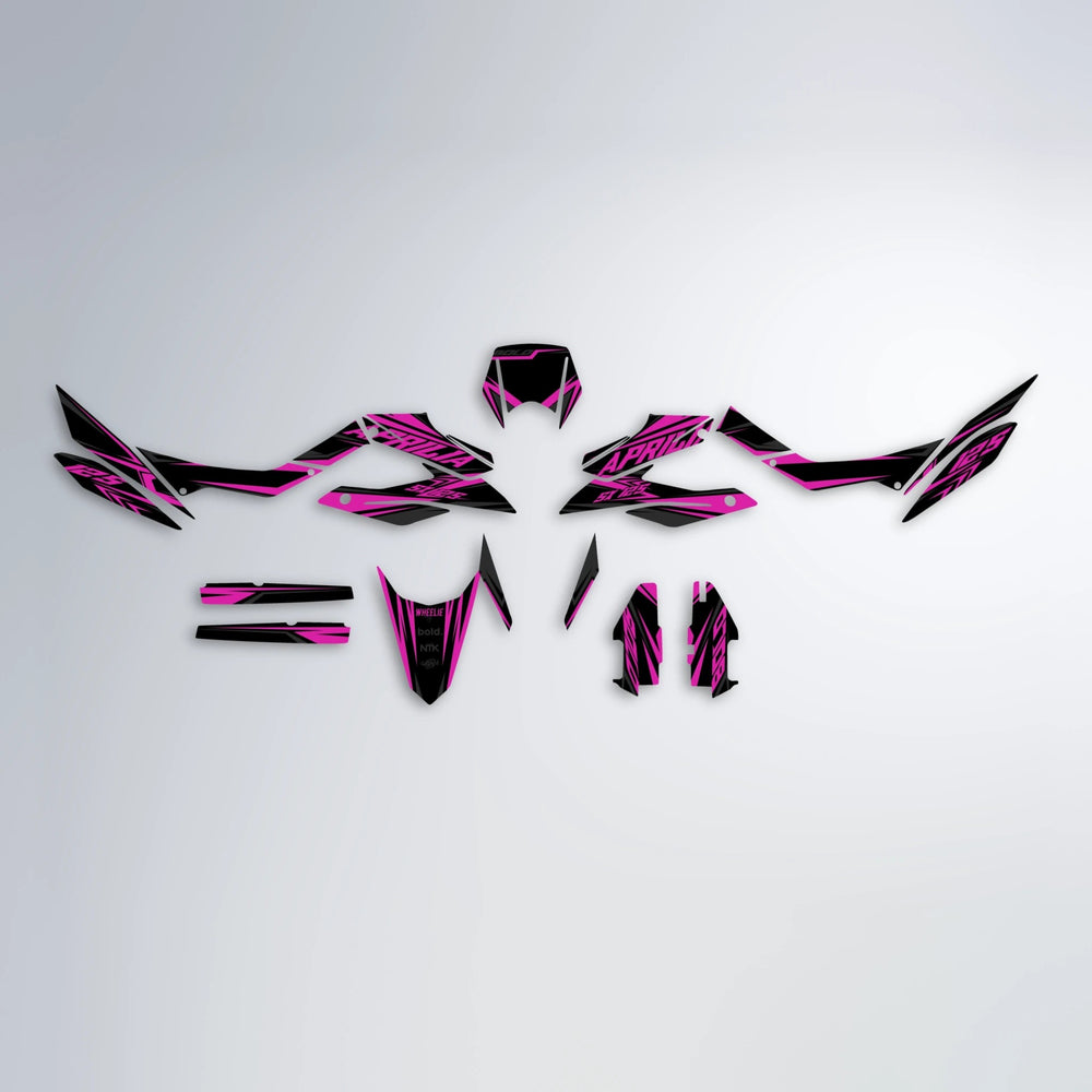 OVERDRIVE Aprilia SX 125 graphics kit parts layout in Pink