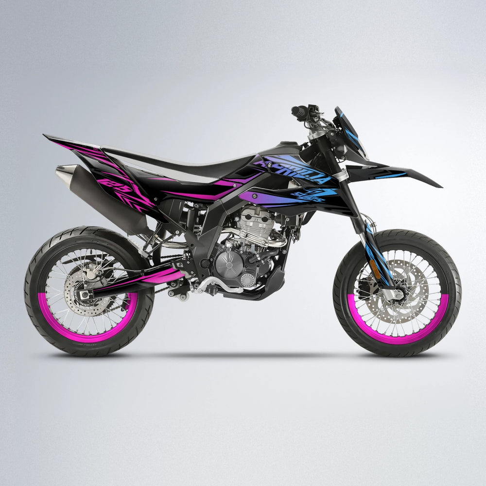 OVERDRIVE Aprilia SX 125 supermoto graphics kit in Pink & Light Blue