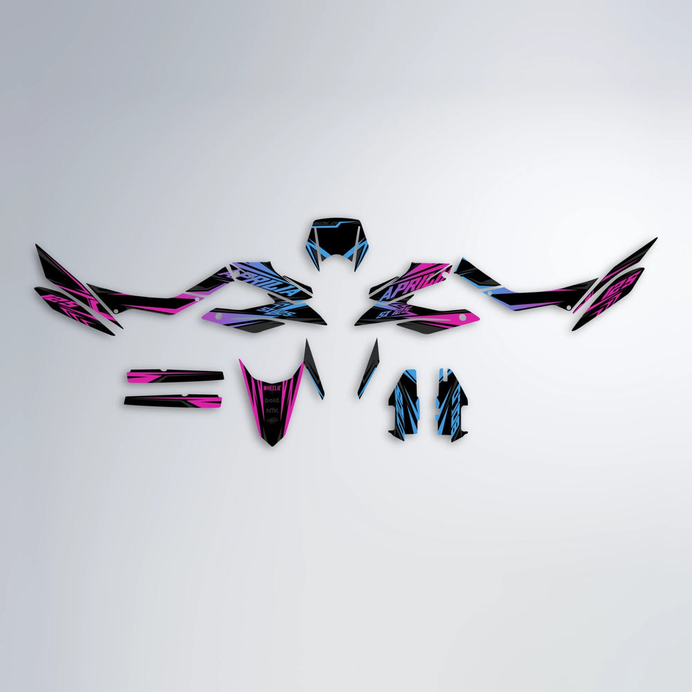 OVERDRIVE Aprilia SX 125 graphics kit parts layout in Pink & Light Blue