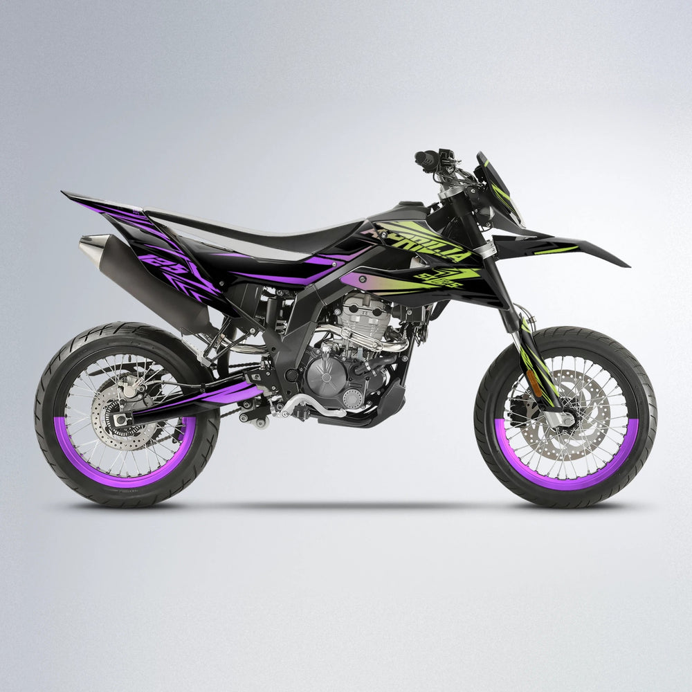 OVERDRIVE Aprilia SX 125 supermoto graphics kit in Purple & Yellow