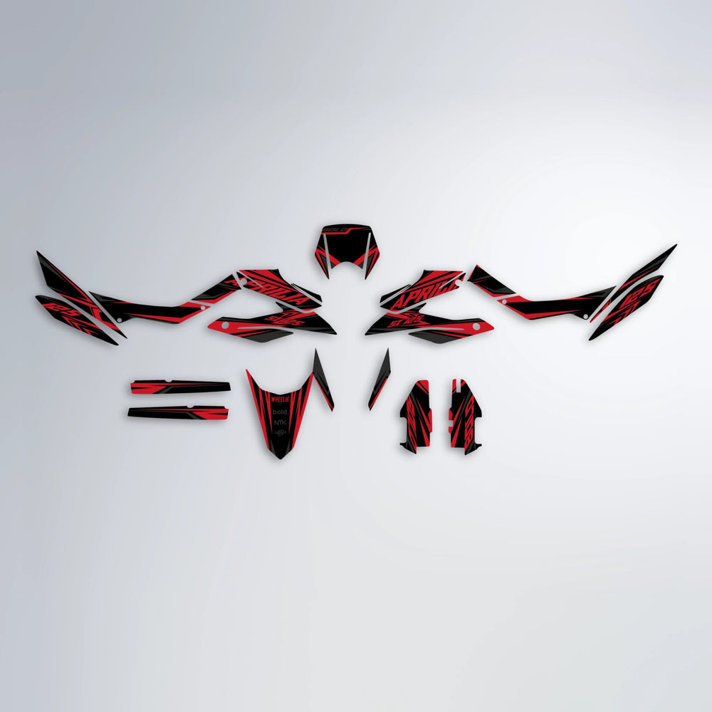 OVERDRIVE Aprilia SX 125 graphics kit parts layout in Red