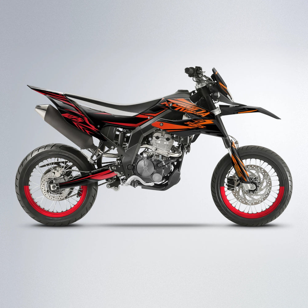 OVERDRIVE Aprilia SX 125 supermoto graphics kit in Red & Orange
