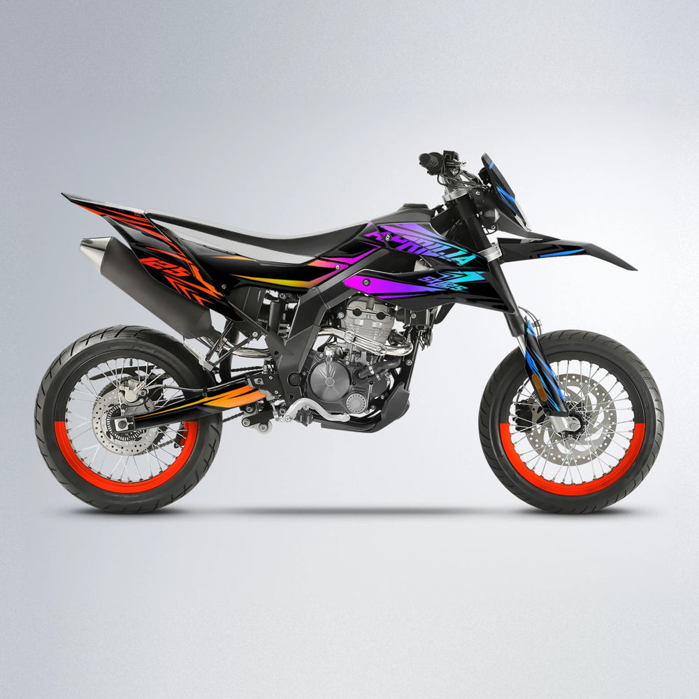 OVERDRIVE Aprilia SX 125 supermoto graphics kit in Sunset Fade
