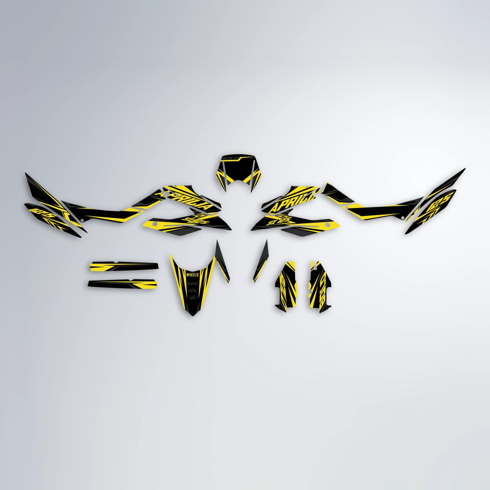 OVERDRIVE Aprilia SX 125 graphics kit parts layout in Yellow