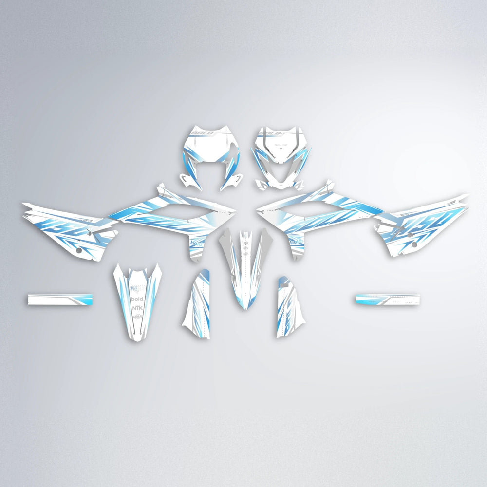 OVERDRIVE Beta graphics kit parts layout in Light Blue & White