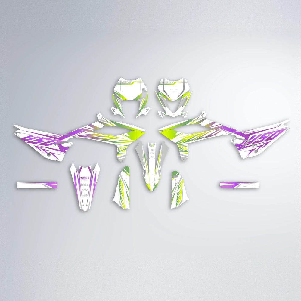 OVERDRIVE Beta graphics kit parts layout in Purple & Yellow