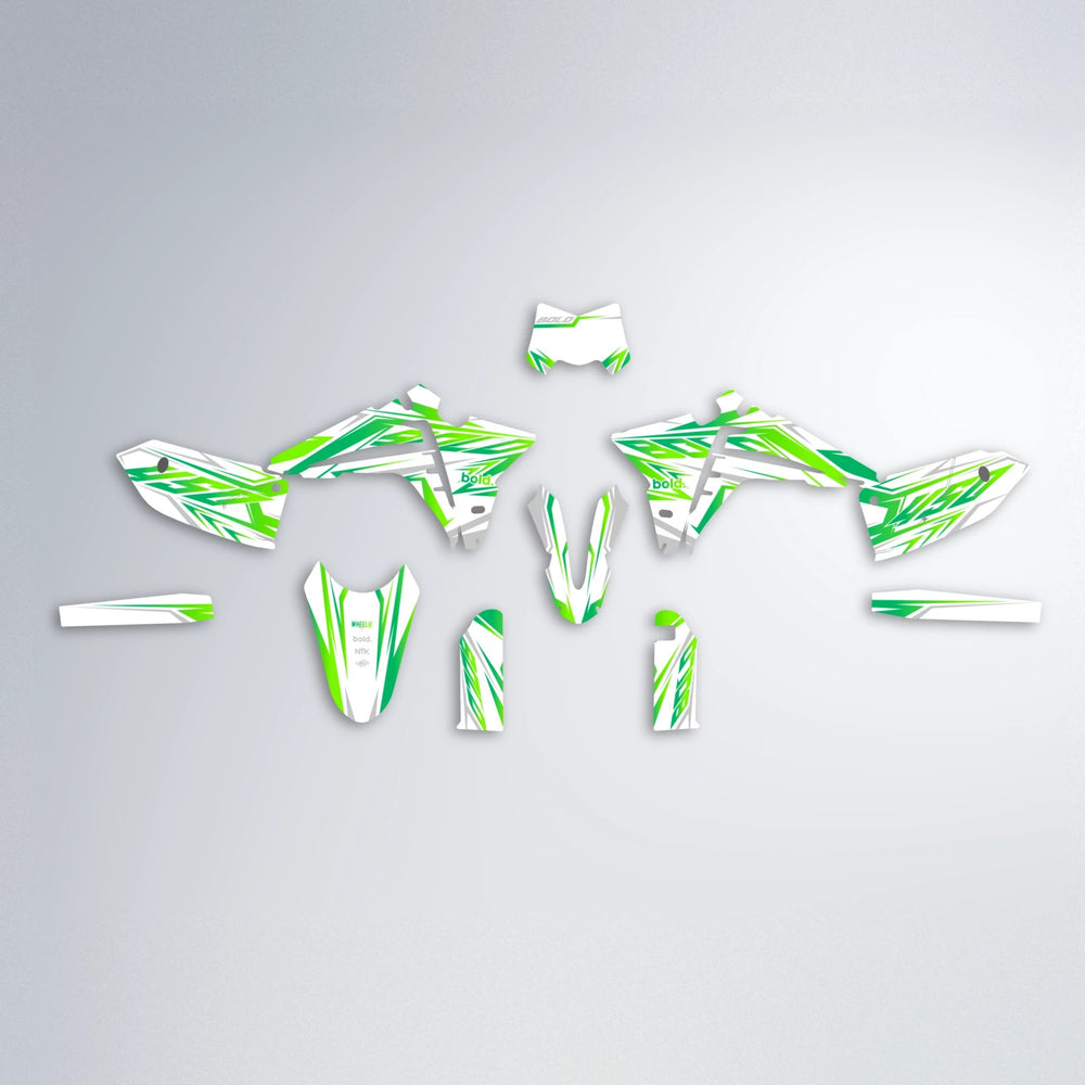 OVERDRIVE Fantic graphics kit parts layout in Green