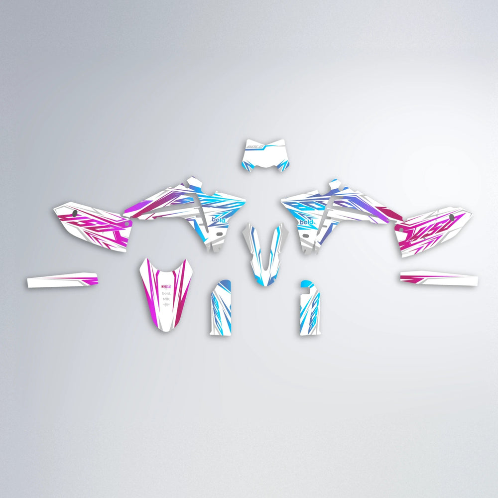 OVERDRIVE Fantic graphics kit parts layout in Pink & Light Blue