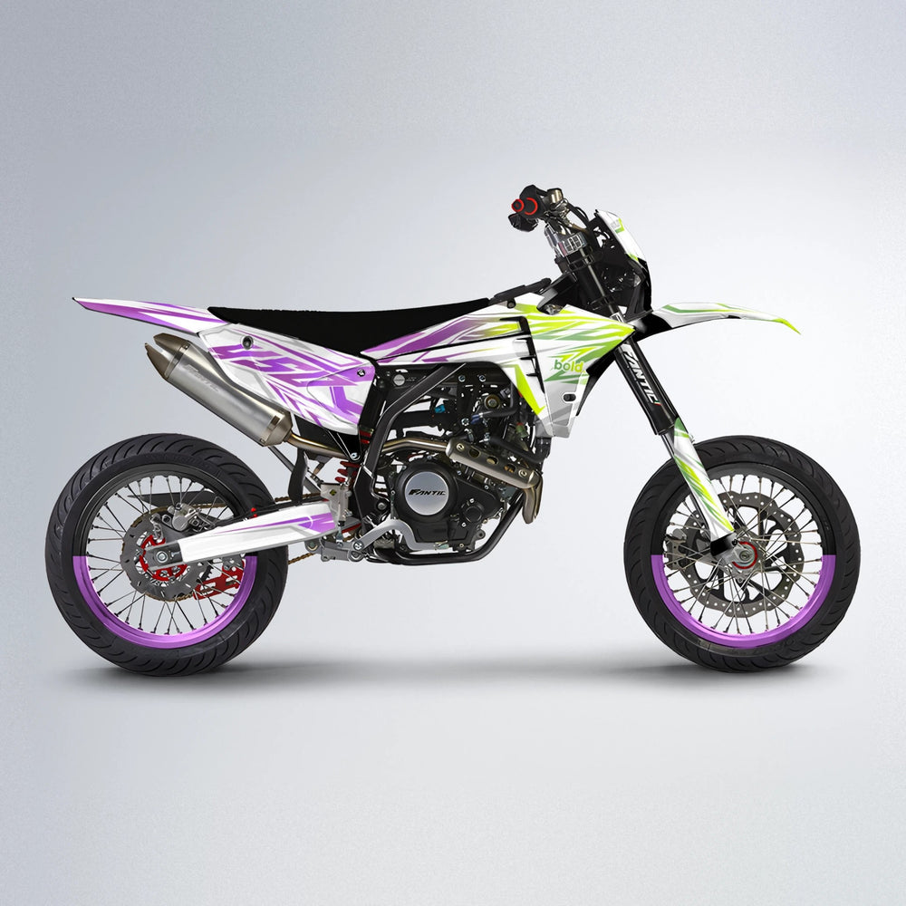 OVERDRIVE Fantic supermoto graphics kit in Purple & Yellow