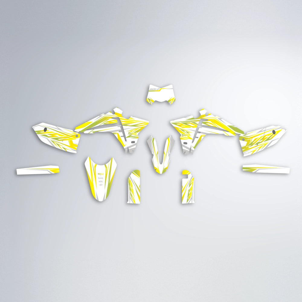 OVERDRIVE Fantic graphics kit parts layout in Yellow