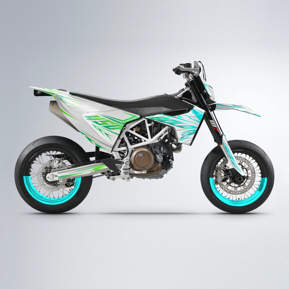 OVERDRIVE Husqvarna 701 supermoto graphics kit in Cyan & Green