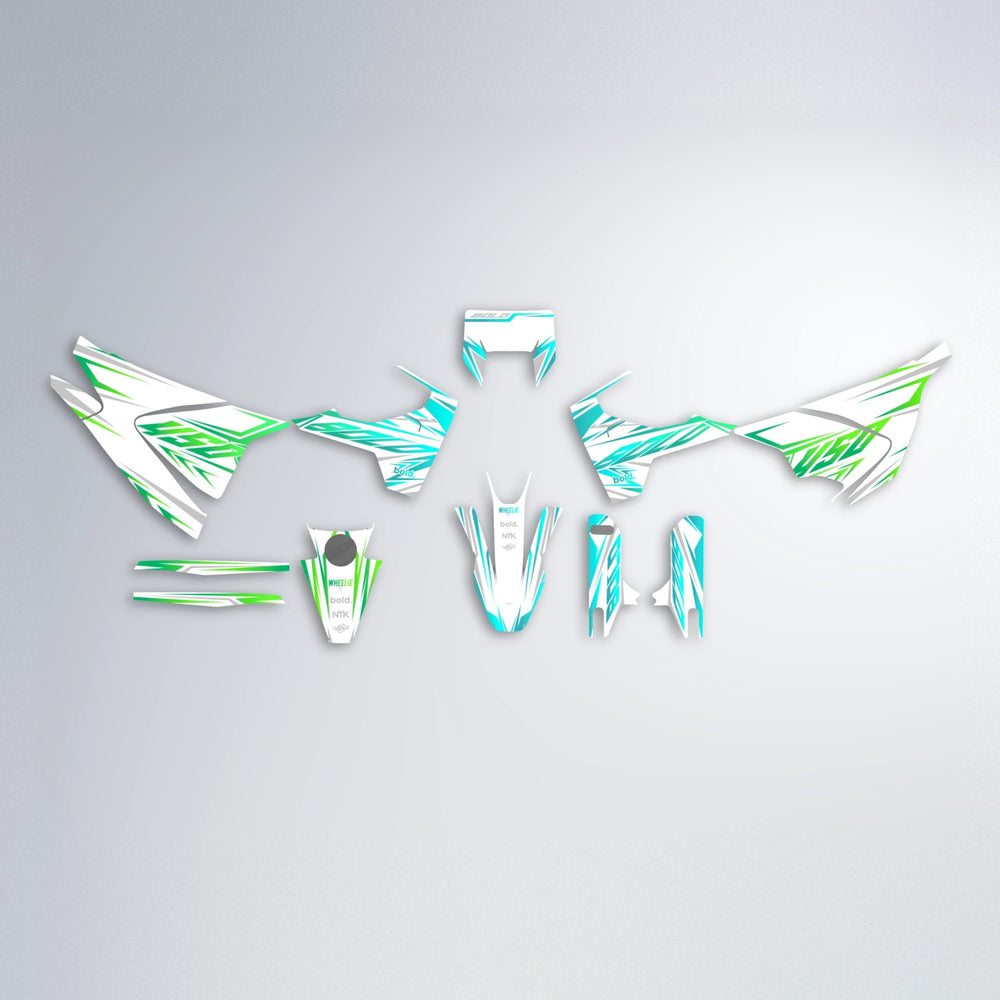 OVERDRIVE Husqvarna 701 graphics kit parts layout in Cyan & Green