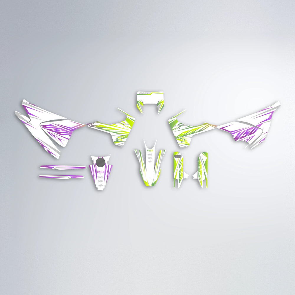 OVERDRIVE Husqvarna 701 graphics kit parts layout in Purple & Yellow