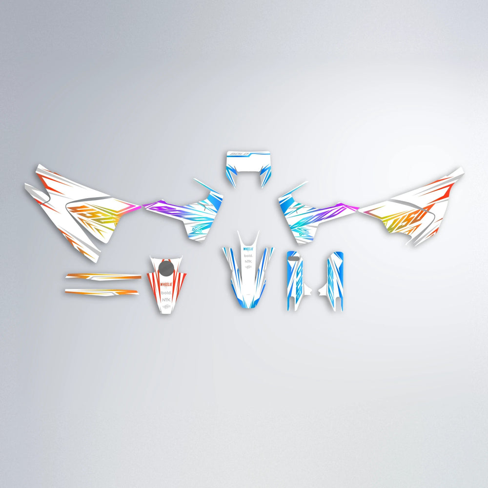 OVERDRIVE Husqvarna 701 graphics kit parts layout in Sunset Fade
