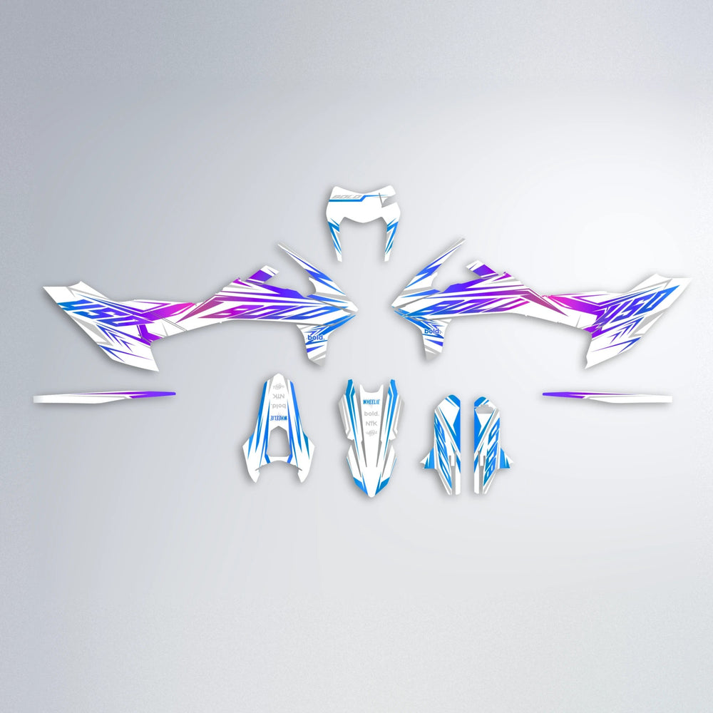 OVERDRIVE KTM SMC 690 graphics kit parts layout in Blue Purple Fade