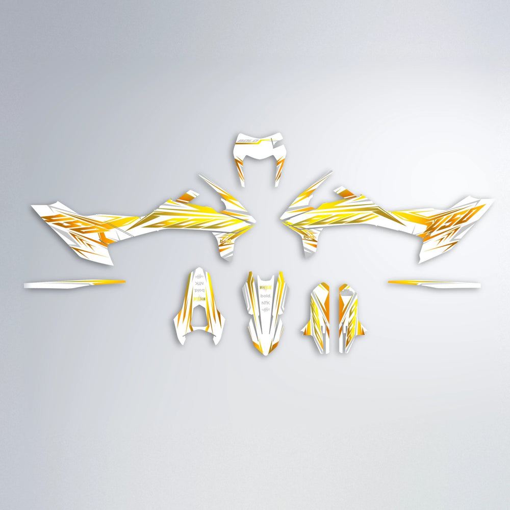 OVERDRIVE KTM SMC 690 graphics kit parts layout in Orange & Yellow
