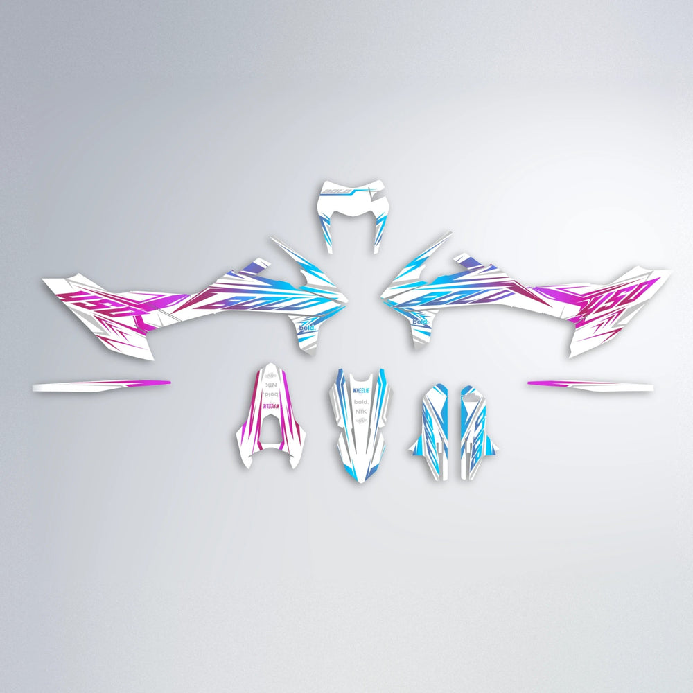 OVERDRIVE KTM SMC 690 graphics kit parts layout in Pink & Light Blue