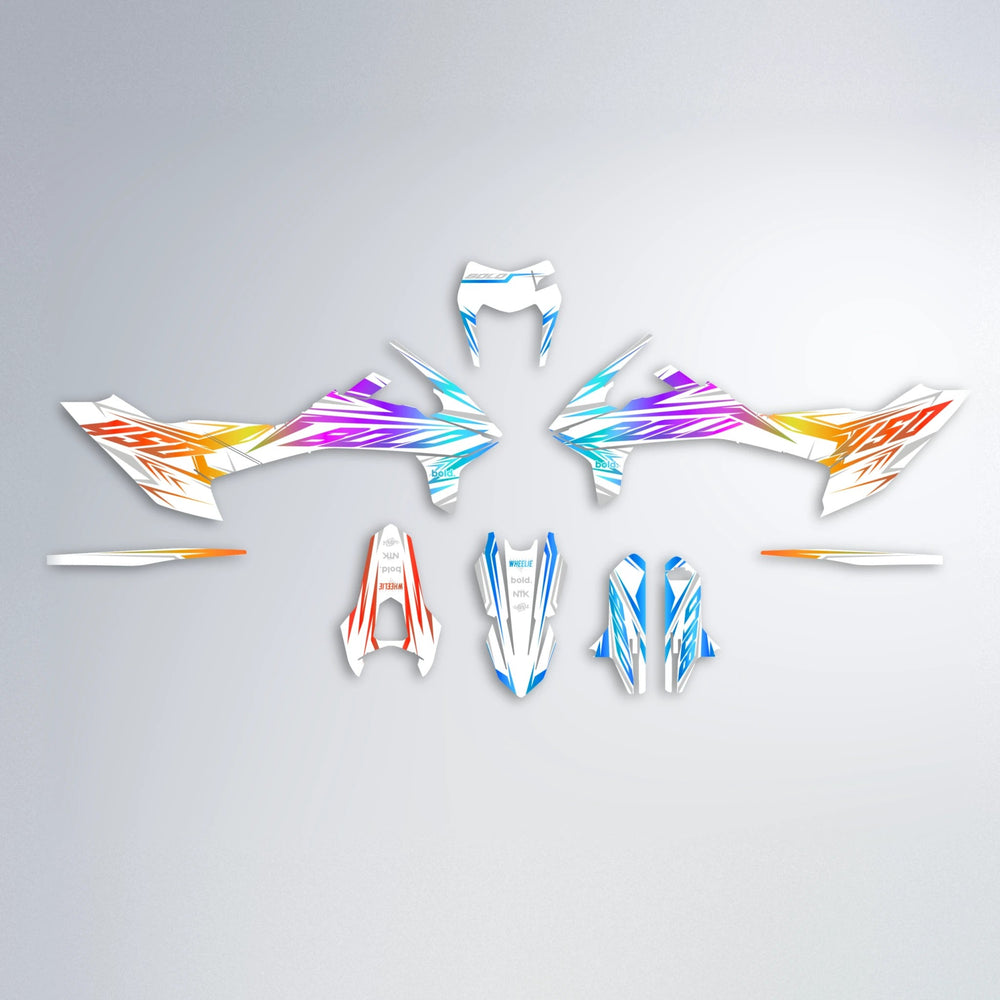 OVERDRIVE KTM SMC 690 graphics kit parts layout in Sunset Fade