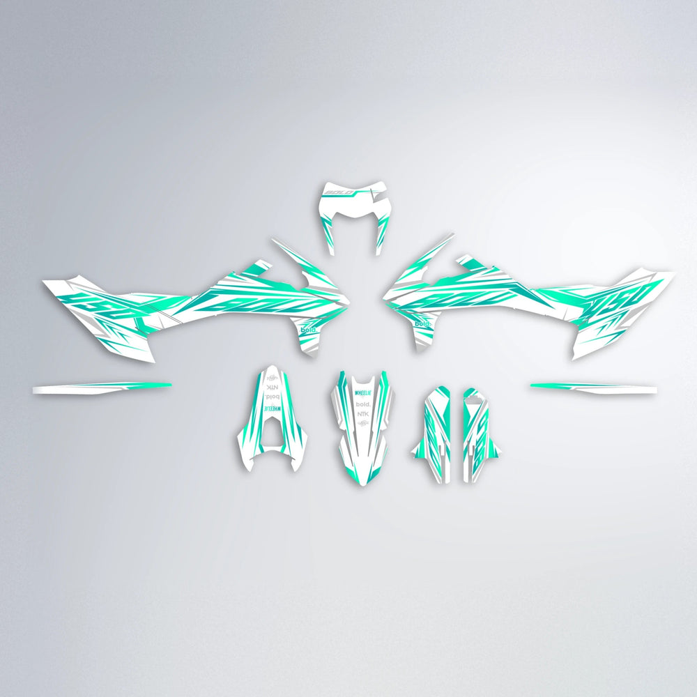 OVERDRIVE KTM SMC 690 graphics kit parts layout in Teal