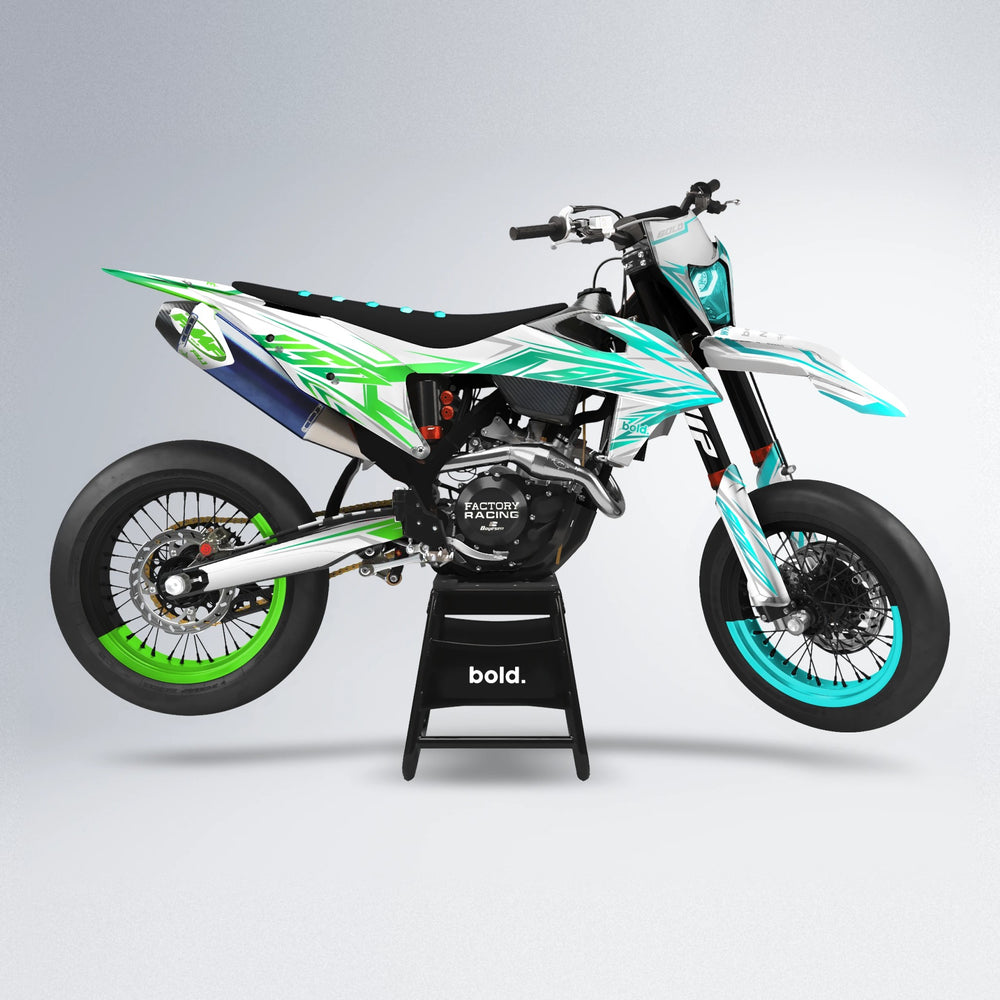 OVERDRIVE supermoto graphics kit in Cyan & Green