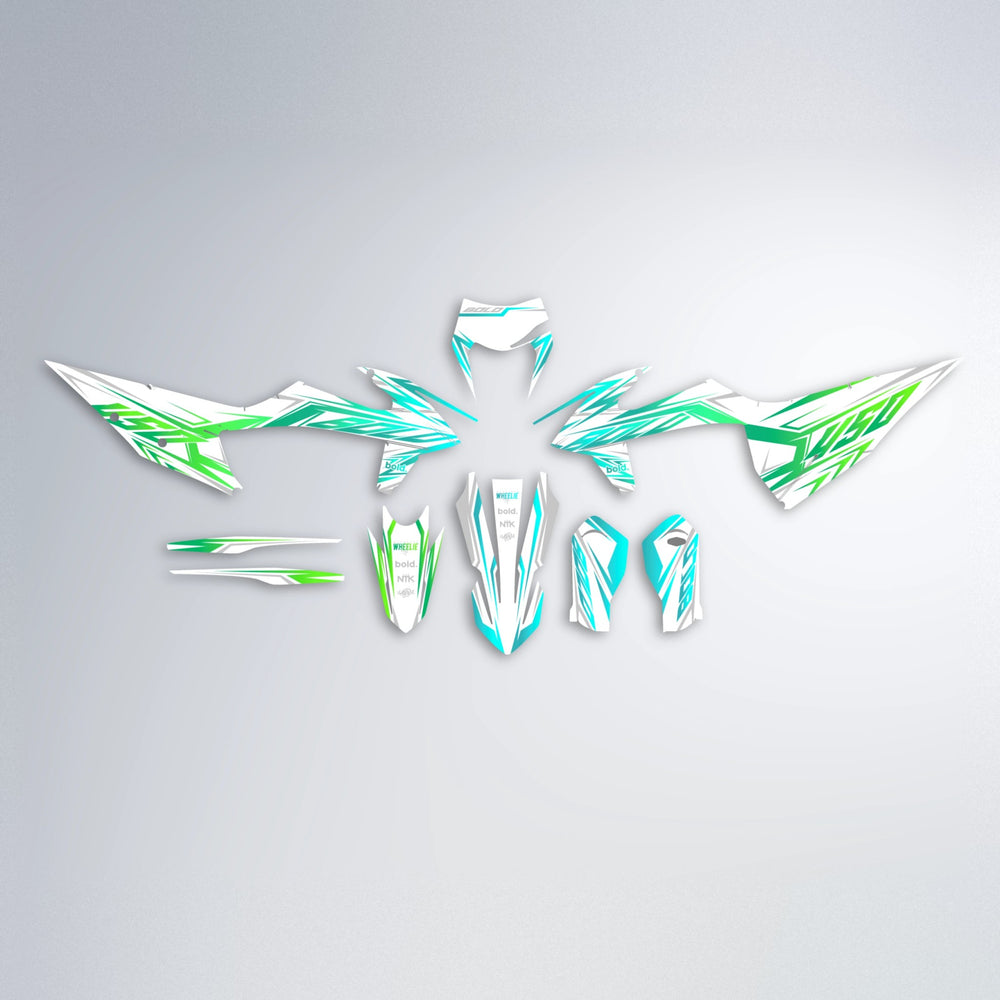 OVERDRIVE graphics kit parts layout in Cyan & Green