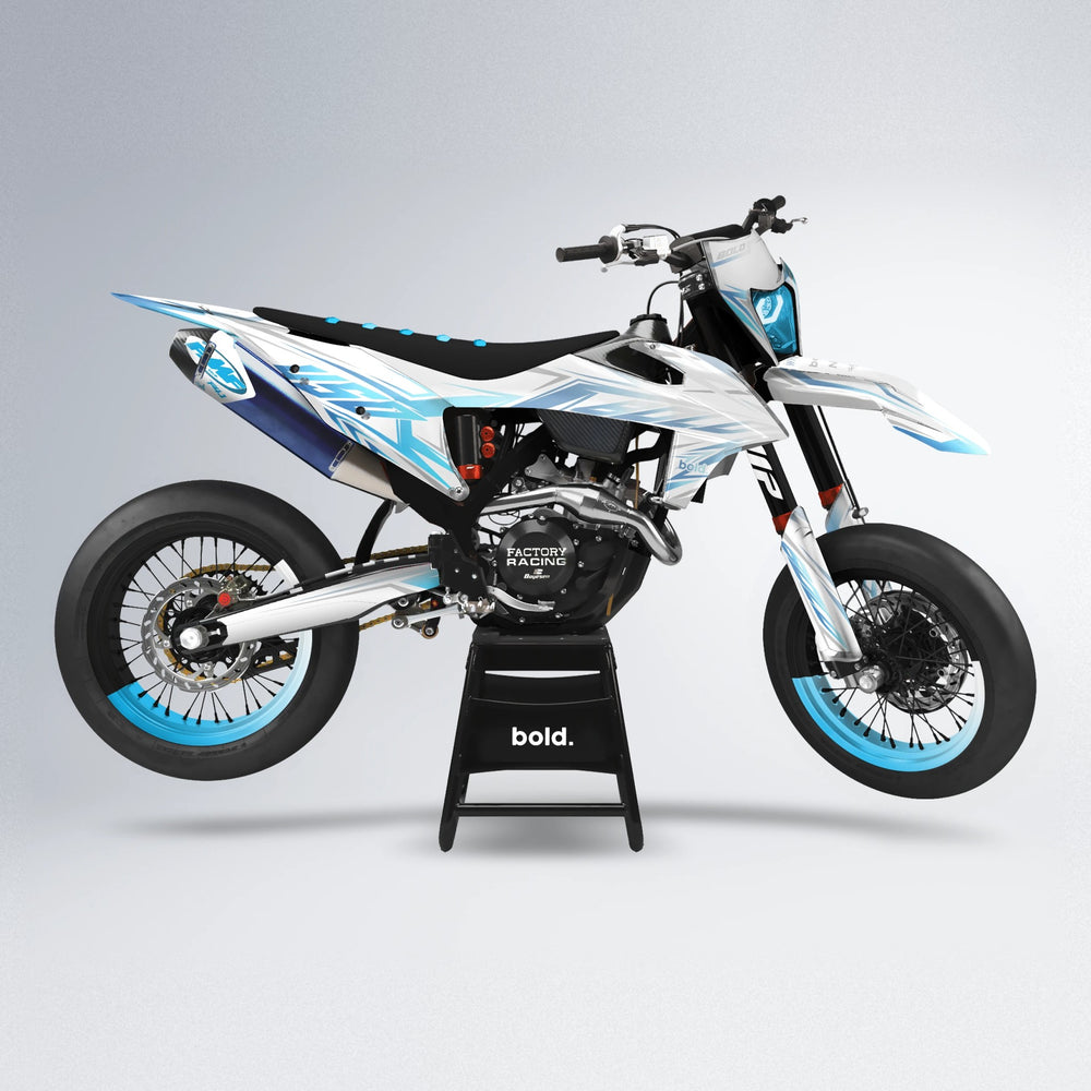 OVERDRIVE supermoto graphics kit in Light Blue & White